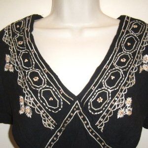 Vintage Comfy Crinkle Sequins Sexy Fun Fashion Embroidered Top